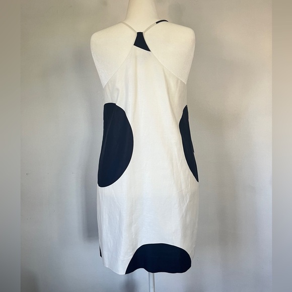 J. Crew Carrie Shift Dress Large Polka Dot White Navy Dress Sleeveless Summer 12 - Picture 5 of 8